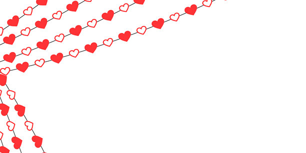 剪纸风格的心形红色爱心花环插画，悬挂在细绳上，背景为明亮的白色，非常适合圣瓦伦丁节设计、爱情主题海报和浪漫庆典布局图片下载