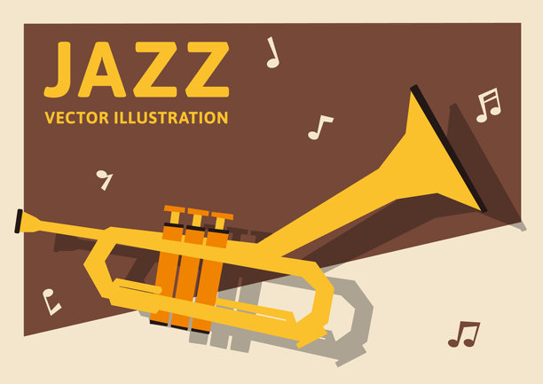 横版A4尺寸背景素材，复古风格插画矢量图，以小号为主题。图片下载