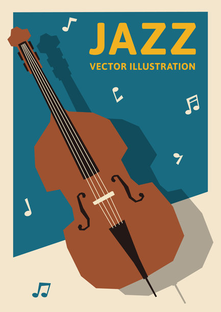垂直A尺寸背景素材。复古设计的矢量插画数据，以低音提琴为特色。图片下载