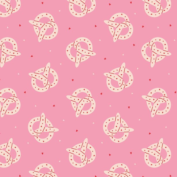 抽象的蝴蝶饼无缝图案。可爱的甜点重复印花，带有心形，情人节甜美蝴蝶饼背景，包装纸，纺织品设计。矢量卡通插画图片下载
