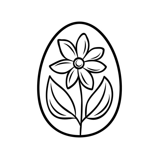 复活节彩蛋，上面装饰着一张简笔画笑脸花朵，涂鸦风格的矢量插画。极简的线条手绘艺术，表达春天、玩趣、象征性和创意设计理念。图片下载