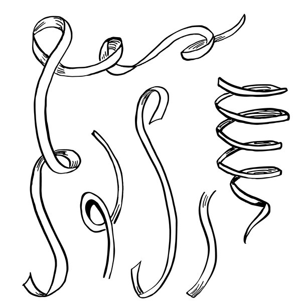 一套漩涡状丝带。素描风格矢量插画，适用于书籍设计、涂色书、儿童室内装饰、节日贺卡、名片和织物印花。图片下载