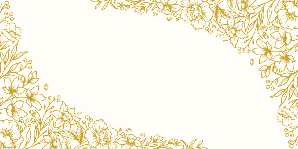 金色花朵手绘在白色背景上的矢量图。自然植物优雅的花朵，金色线条艺术。奢华插画，用于装饰、墙面装饰、壁纸、封面、横幅、包装、卡片。图片下载