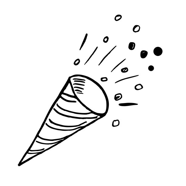 一个节日派对礼炮，彩带飞舞。素描风格矢量插画，适用于书籍设计、涂色书、儿童室内装饰、节日贺卡和织物印花。图片下载