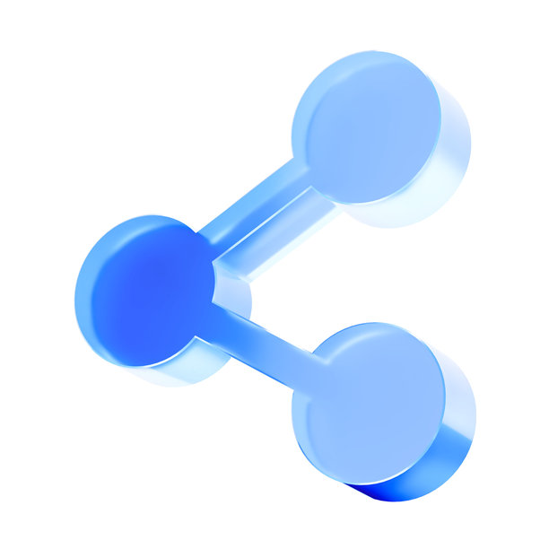 3D玻璃分享网络图标，连接分布和数据共享概念。透明液体玻璃图标，玻璃拟态图标，水晶般清澈。3D插画。图片下载