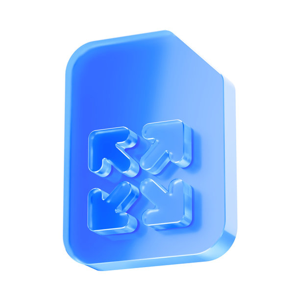 3D玻璃展开箭头文档图标，调整大小、全屏、缩放和布局的概念。透明液体玻璃图标，拟态玻璃图标，晶莹剔透。3D插画。图片下载