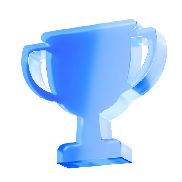3D玻璃奖杯图标，成就、奖项、成功与胜利的概念。透明液体玻璃图标，玻璃拟态图标，水晶般清澈。3D插画。图片下载