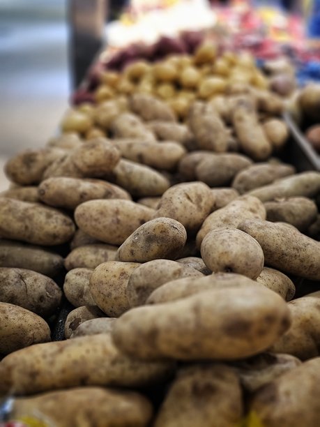 市场上的新鲜土豆堆图片下载