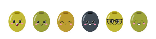 可爱的橄榄，有趣的卡通人物，快乐的笑脸，喜悦的情绪，大眼睛，卡哇伊风格，扁平矢量插画。图片下载