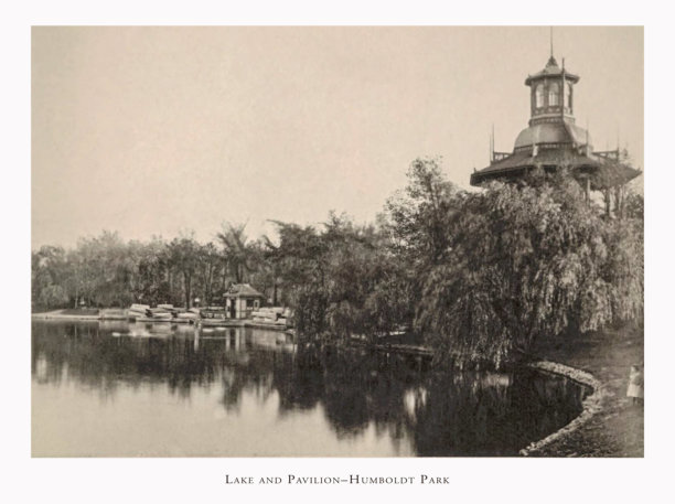 湖泊与凉亭，洪堡公园，芝加哥历史照片，伊利诺伊州，摄于1892年图片下载