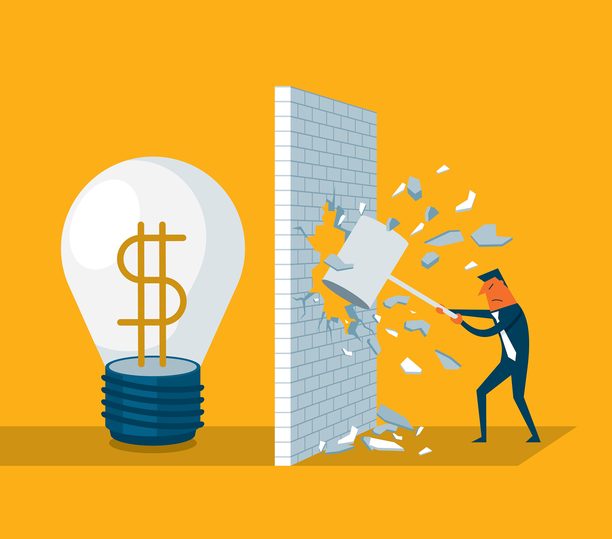 打破墙壁 - 想法灯泡 - 商人 - 插画图片下载