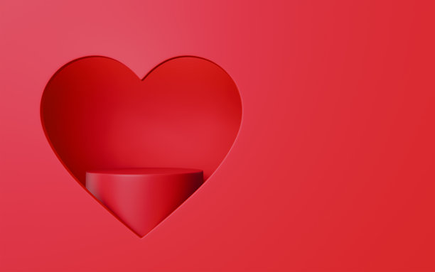 情人节展示台，带有心形边框和文字空间图片下载