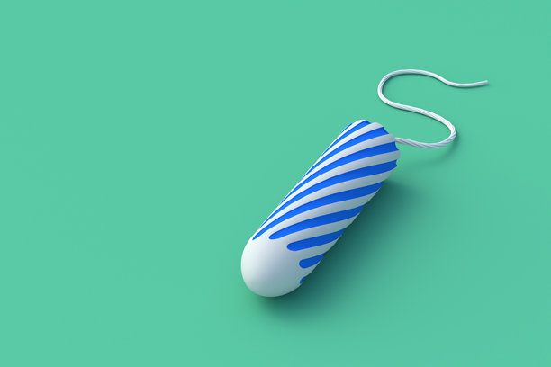 绿色背景上的卫生棉条。卫生用品。经期保护。月经周期。经期。复制空间。3D渲染图片下载