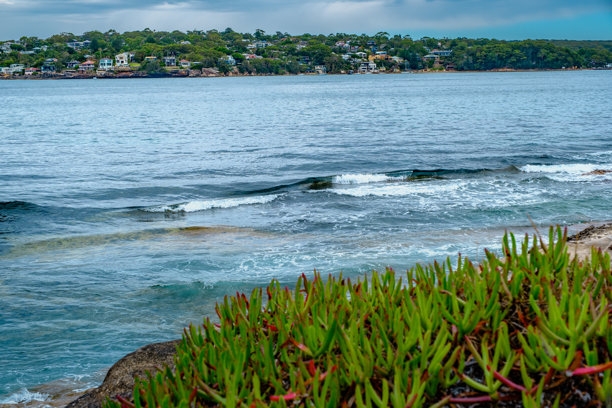 这张照片摄于2025年12月的悬崖步道 (Hungry Point Reserve)，展示了望向Bundeena和Maianbar的海岸线景色，人们在此享受徒步和海岸生活。图片下载