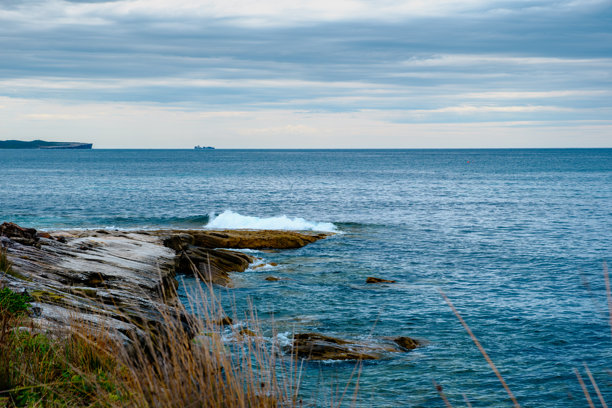 这张照片摄于2025年12月，位于悬崖步道上的Hungry Point Reserve，展示了望向Bundeena和Maianbar的海岸线景色，人们正在享受徒步和海滨生活。图片下载