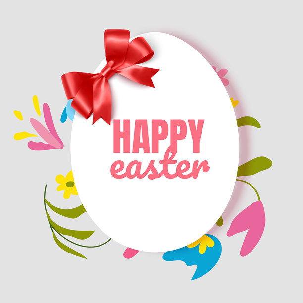 快乐复活节插画，拥有一个白色椭圆形相框，形状像一个复活节彩蛋，带有柔和的粉色边框，非常适合假日营销、季节性销售、精品礼品卡和春季庆祝活动邀请函图片下载