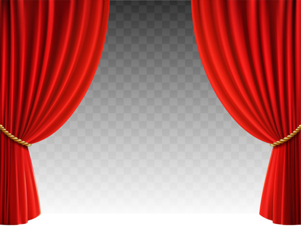 3D写实矢量图标插画。电影院或歌剧院。红色天鹅绒幕布。带有金色元素和流苏。孤立的。图片下载