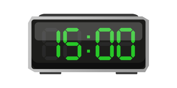 数字闹钟。下午三点。时间15:00。绿色数字矢量图。电子LED显示屏。图片下载