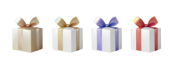 3D写实矢量图标插画。一套带有彩色丝带的礼物盒。孤立在白色背景上的带蝴蝶结的礼品盒。图片下载
