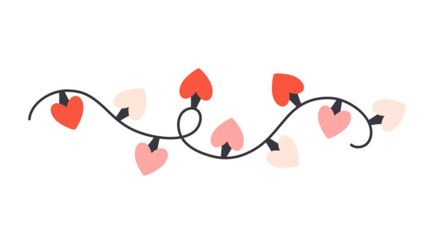 可爱的爱心形状花环灯。节日多彩的节日装饰。情人节元素。平铺矢量插画，孤立在白色背景上。图片下载