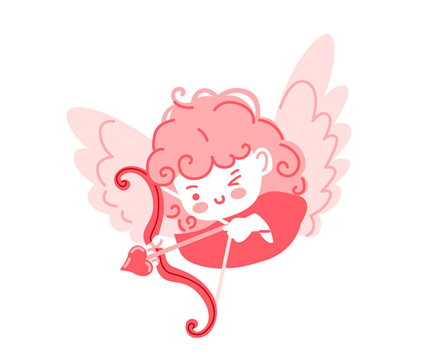 丘比特天使女孩，手持弓箭。可爱的角色，适合情人节概念，象征爱情和红娘。矢量插画，适用于装饰、印刷品和可爱设计。图片下载