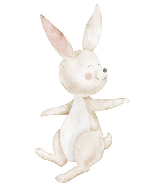 兔子水彩插画，柔和的粉彩色彩。白兔艺术插画，适用于托儿所装饰、婴儿送礼会邀请函或儿童贺卡。可爱的野兔海报。适合儿童的舒适动物绘画。图片下载