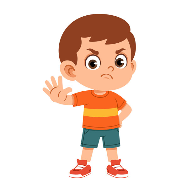 男孩角色做出停止手势的扁平化设计插画，用于警告、安全教育、警示、意识和儿童预防概念图片下载