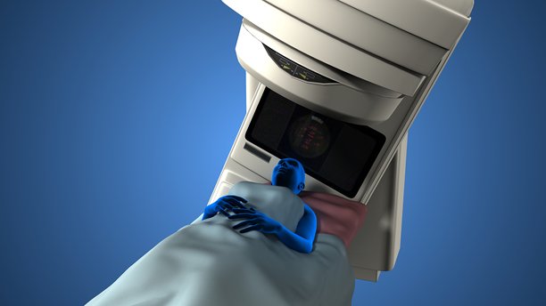 房间里的CT扫描仪和人体。三维插画图片下载