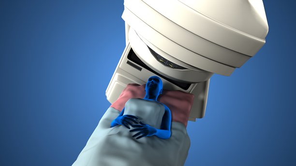 房间内的CT扫描仪和人体。三维插画图片下载