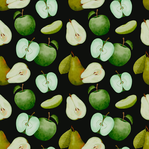 描绘新鲜与天然健康的翠绿苹果水彩切片图片下载