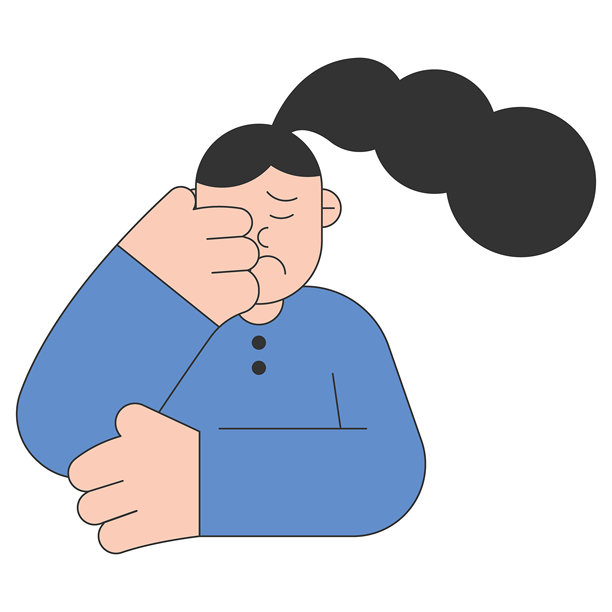 一名压力过大的女子用手捂着脸的扁平插画图片下载