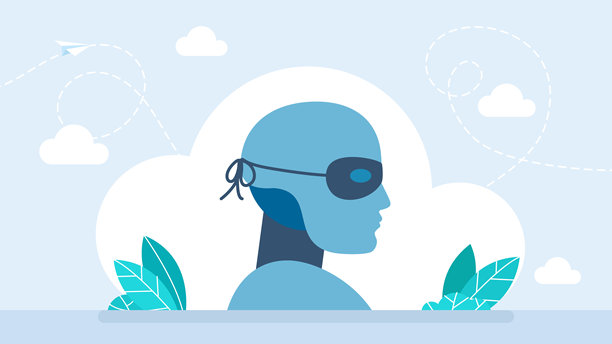 机器人盗贼图标。戴面具的盗贼黑色图标。假面超级英雄嘉年华或歌剧人工智能。黑色舞会服装，带有眼罩剪影，隐藏人工智能面部。扁平插画。图片下载