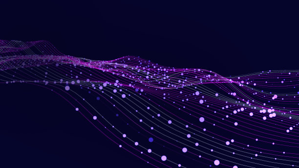 抽象的数字数据波浪流，量子计算在黑暗的网络空间中。技术信息传输。大数据流光。图片下载