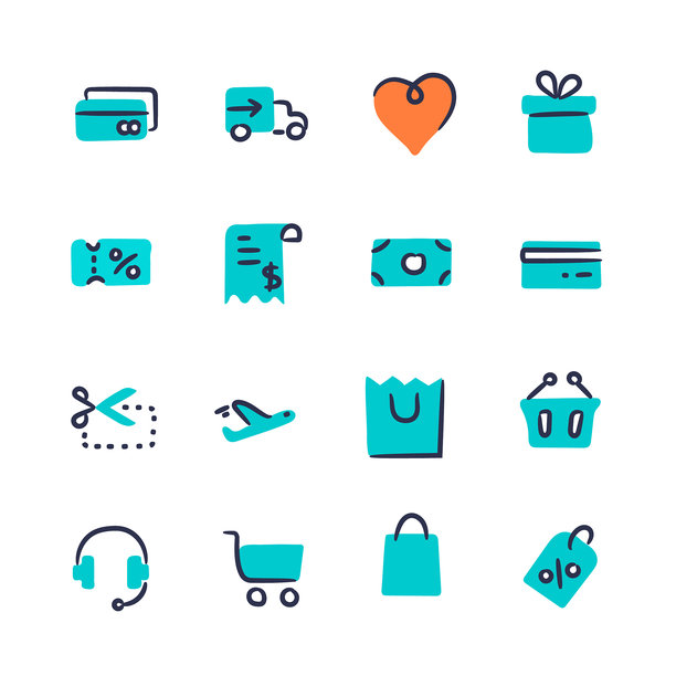 手绘购物图标。零售卡通矢量插画。图片下载