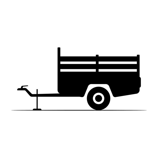 小型拖车图标。黑色剪影。侧视图。矢量简约扁平化图形插画。孤立在白色背景上的对象。图片下载