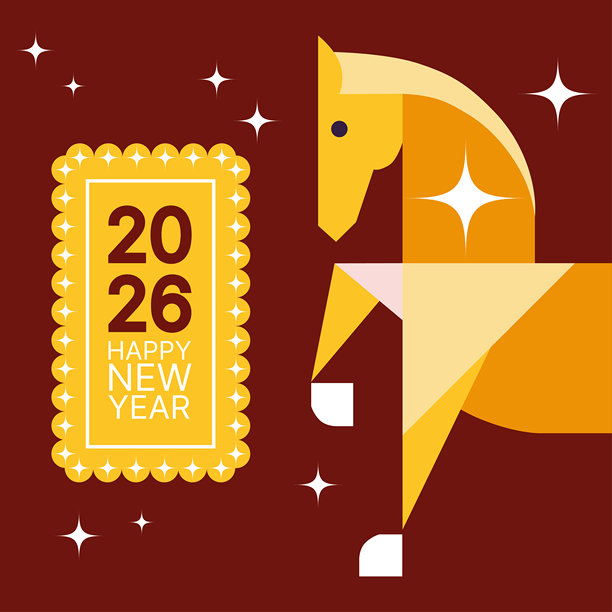 充满活力的中国新年插画，描绘了红灯笼、烟花和象征马年的马。非常适合节日祝福和文化庆祝活动。图片下载