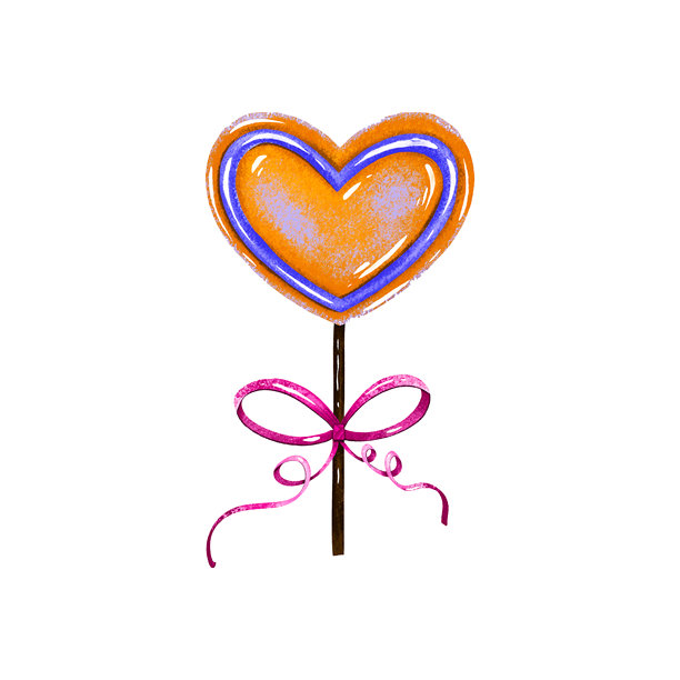 甜美爱心棒棒糖，心形手绘爱心设计，适用于情人节。做我的手绘插画图片下载