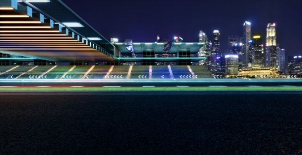 夜间城市空旷赛车赛道的3D渲染图图片下载