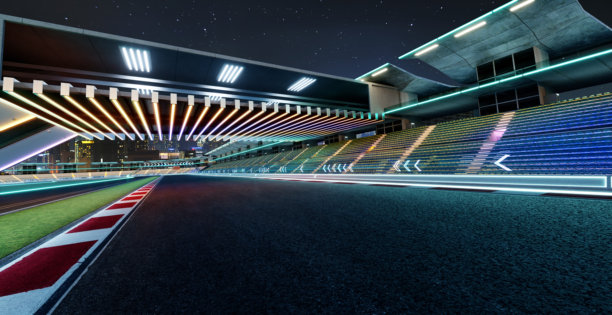 夜间3D渲染空旷的未来感发光赛道图片下载