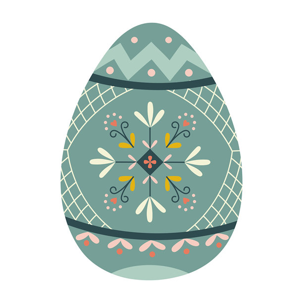 手绘复活节彩蛋插画，带有民间装饰。舒适的斯堪的纳维亚风格装饰蛋，适用于节日贺卡、包装、问候卡、海报、季节性装饰的矢量设计元素图片下载