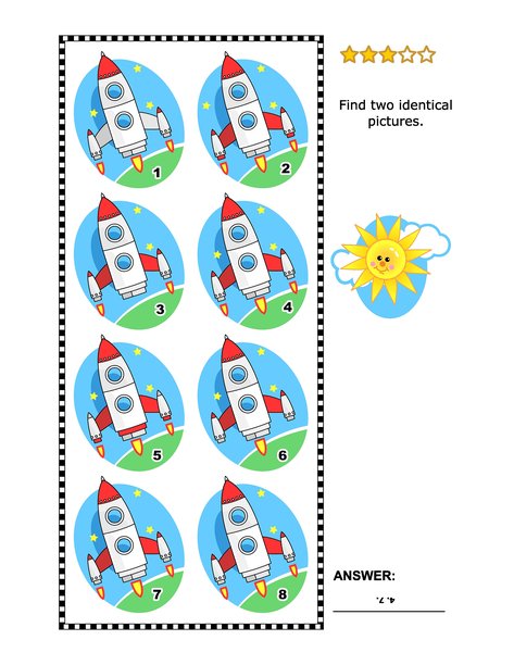 视觉谜题：找出两张相同的火箭或飞船图片。包含答案。图片下载