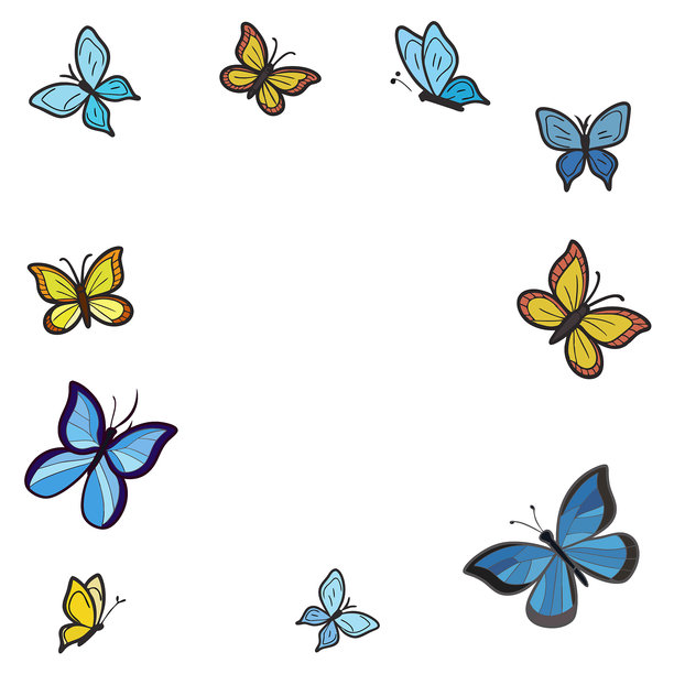 一套风格化的蝴蝶插画，形状和颜色各异，孤立在白色背景上图片下载
