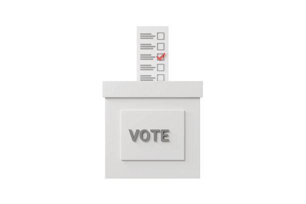 3D投票箱图标，选举概念，用于选举营销的极简卡通投票箱清单。孤立在白色透明背景上。3D渲染。图片下载