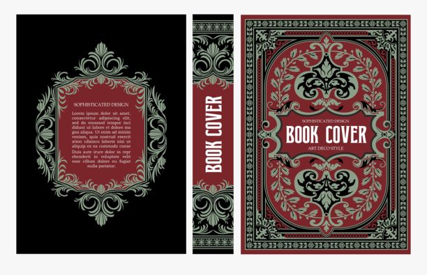 经典复古书籍封面和书脊，带有金色和黑色装饰艺术、新艺术风格装饰、装饰性边框，优雅的复古风格，适用于经典出版物、海报、艺术布局。图片下载
