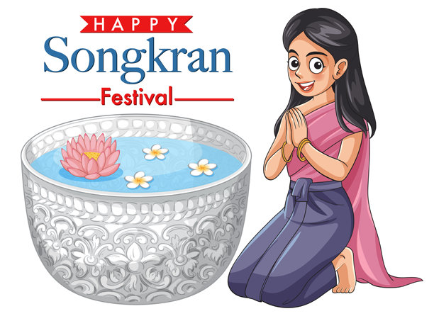 身着传统服饰的泰国女子庆祝宋干节插画图片下载