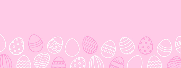 复活节横幅，带有白色和粉色鸡蛋。鸡蛋框架边框。春季四月假期，庆祝活动。复制空间。装饰印刷品、横幅、背景。矢量图。扁平化设计。图片下载