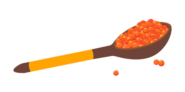 木勺里的红鱼子酱。三文鱼或鳟鱼卵的矢量插画。富含 Omega-3 的昂贵美食。俄罗斯和北方文化中的传统腌制菜肴。图片下载