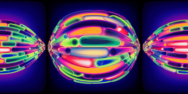 高清全景图。发光的霓虹线条。360度全景。三维渲染插画。图片下载