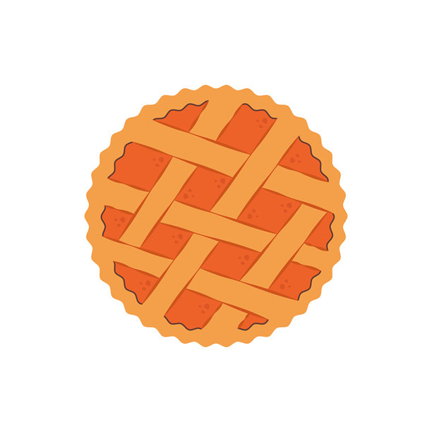 俯视角度的圆形水果派扁平矢量插画，派皮呈格子状。图片下载