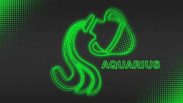 霓虹绿水瓶座星座轮廓，未来感数字辉光半调插画图片下载